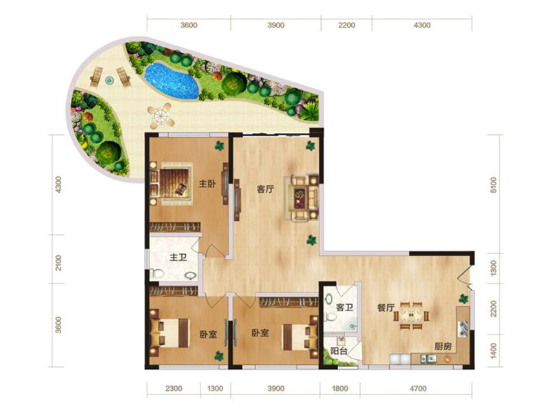 三室兩廳偶數(shù)層一(yī)廚雙衛雙陽台